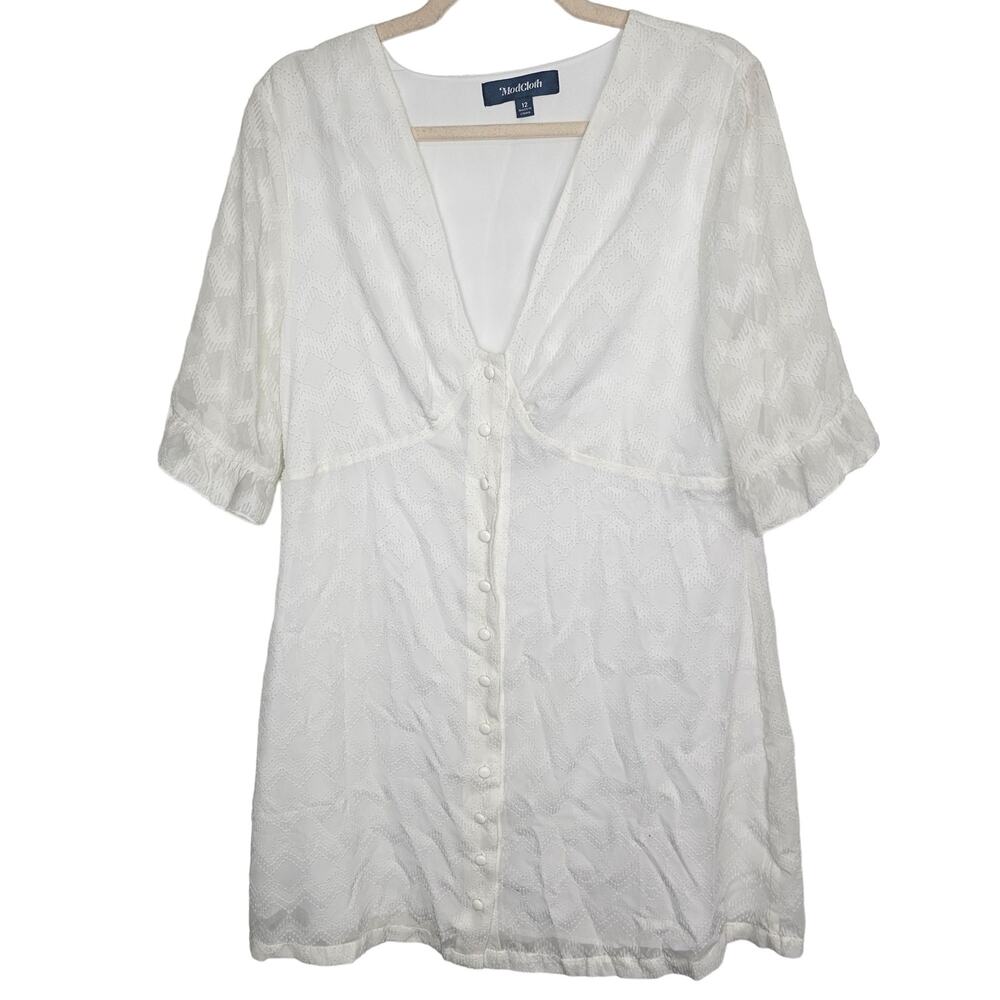 ModCloth Dress Mini Dress Button Front Dress Women 12 White Daytime Darling